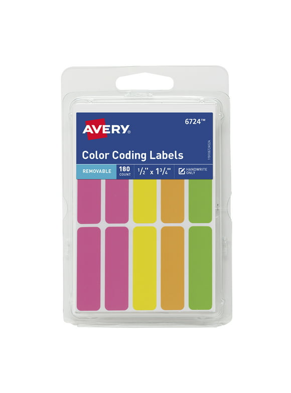 Avery Removable Labels, 1/2" x 1-3/4", Neon, 180 Total (6724)