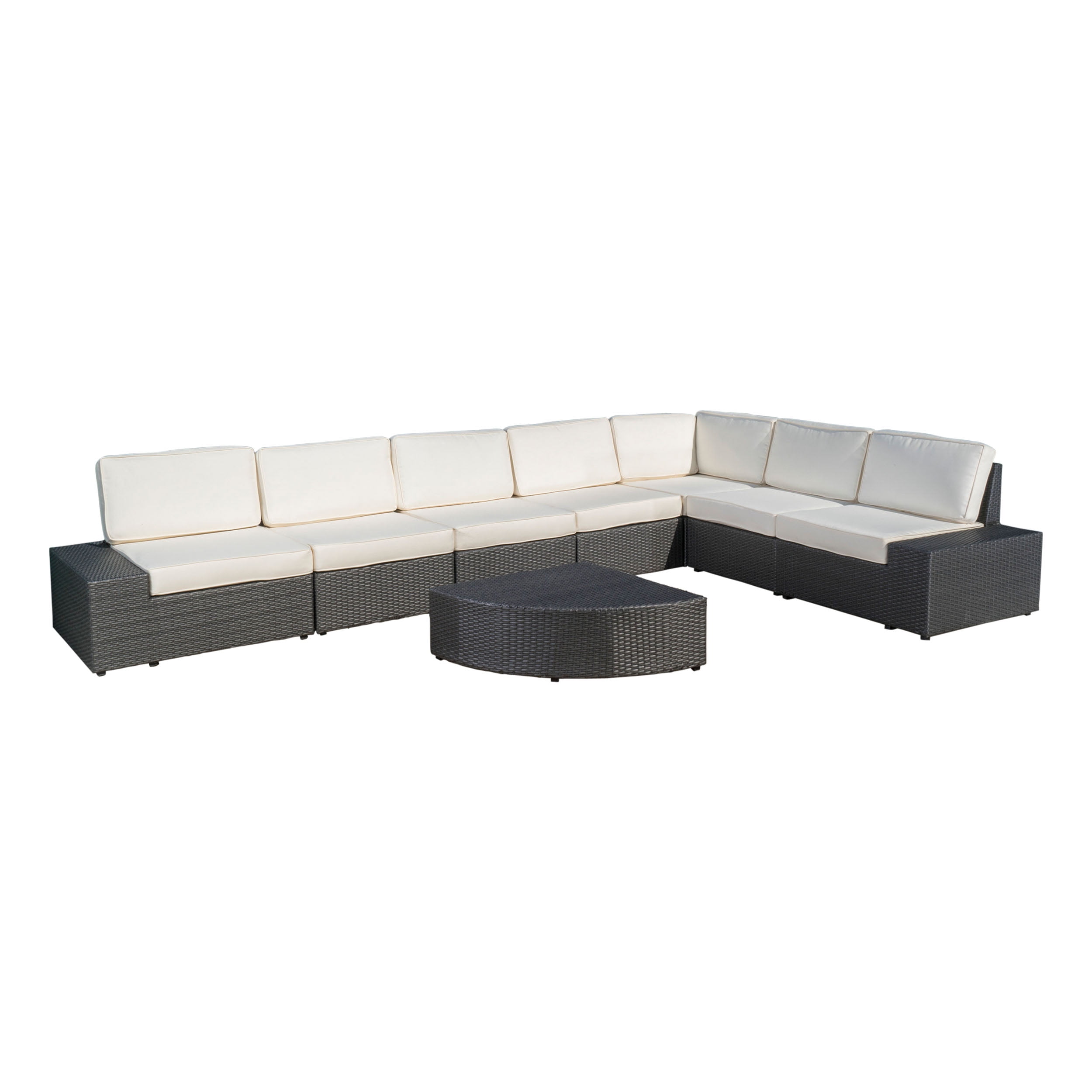 Noble House Keyston Outdoor 8-Piece Wicker Sectional with Cushions (Grey & White)