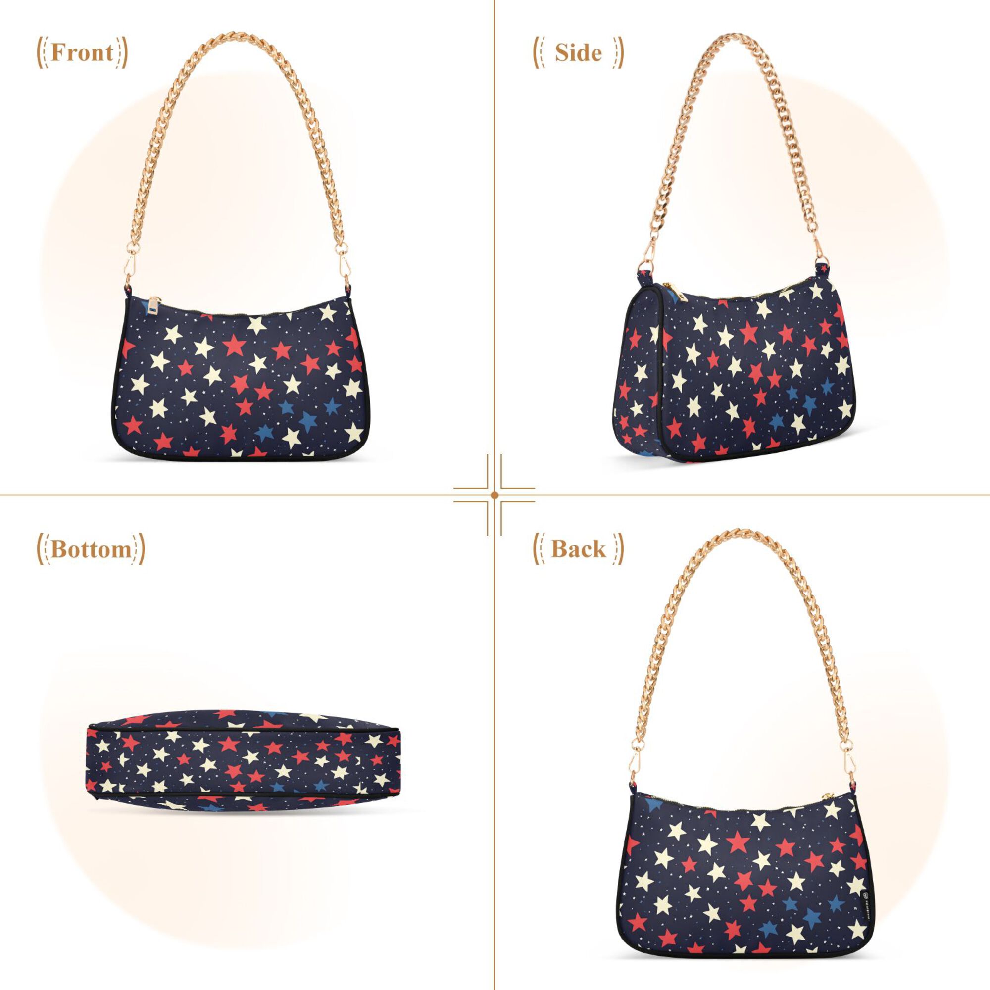 FORMRS Womens Shoulder Bag with Chain Strap Clutch Purse Cute Tote Handbag, Red Starry Pattern