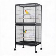 Double Decker Rolling Bird Cage for Small Medium Birds, Low Carbon Steel Tall 2-Tier Mobile Bird House with Lockable Wheels, Black Spacious Parakeet Cockatiel Cage
