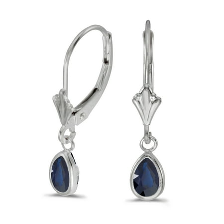 - 14k White Gold Pear Sapphire Bezel Lever-back Earrings