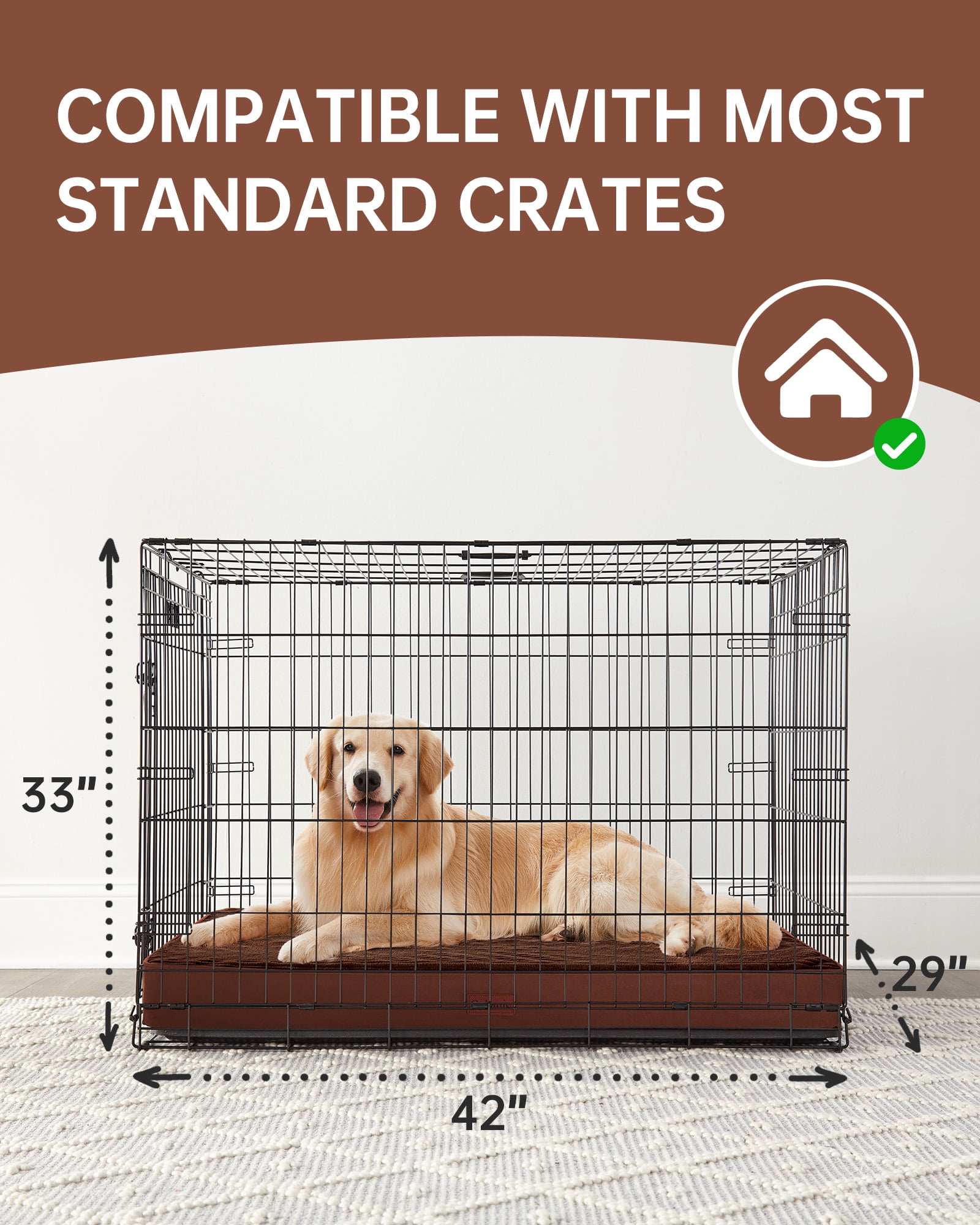 Ophanie Brown Orthopedic Dog Bed for Large Dogs with Non-Slip Bottom, Waterproof and Machine Washable Removable Pet Bed Cover,Size(41"x28"x4")