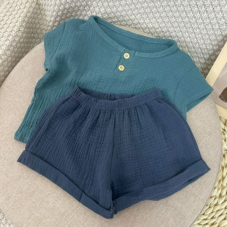 

Hunpta Toddler Kids Clothing Baby Boys Girls Short Sleeve Cotton Linen T Shirt Tops Shorts 2Pcs Sets Summer Suit Outfits