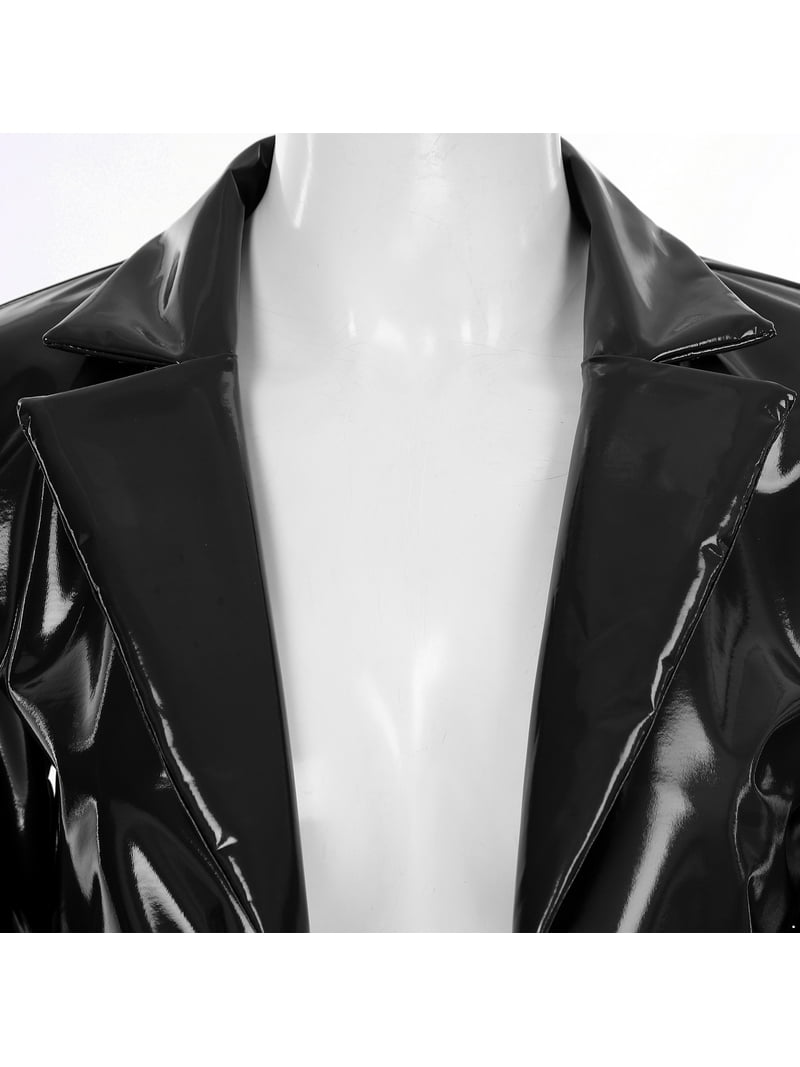 CHICTRY Womens Lapel Patent Leather Jacket Motorcycle