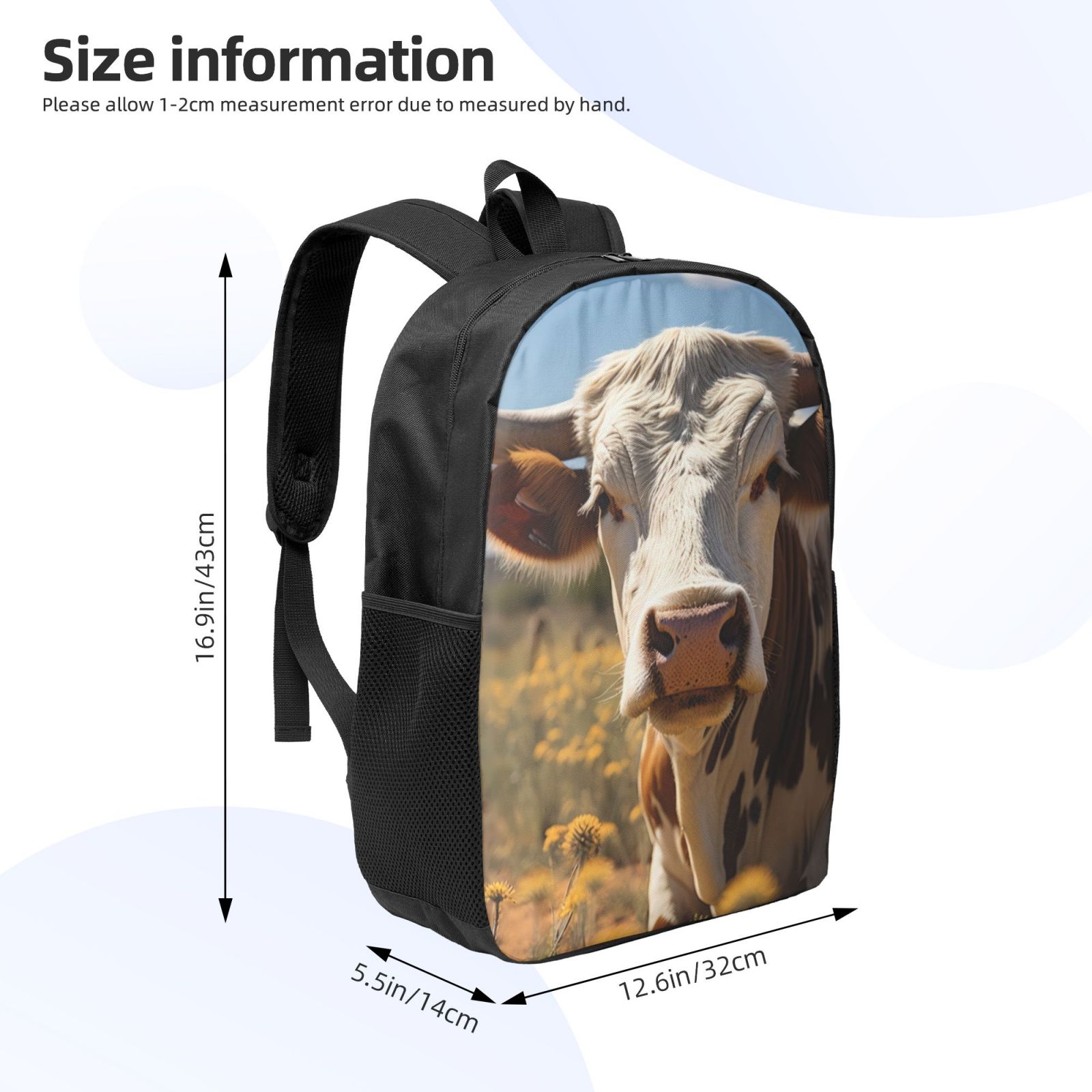 Xecao Countryside Flower Cow print Travel Backpack, Large Computer Backpack for Men Women, College School Rucksack Book Bag