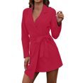 thumbnail image 2 of MKLEKYY Veste Courte Femme Mode Col Tailleur Couleur Unie Ceinture Manches Longues Style Robe, 2 of 7