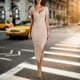 thumbnail image 5 of Vestido A Media Pierna Vestidos de playa para mujer Vestidos casuales con cuello en V transpirables para cóctel (Beige S) Ygjytge para Mujer Beige T L, 5 of 9