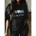 thumbnail image 2 of Women's T-Shirt Minimalism Blue Heart One Day At A Time Short Sleeve Casual Tee Classic Crew Neck T Shirt for Women Black, 3XL, 2 of 7