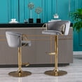 thumbnail image 3 of Bar Stools Set of 2,Velvet Counter Height Bar Stools with Chrome Footrest and Gold Base,Swivel Height Adjustable Barstools for Kitchen Island,Pub,Dining Room,Grey, 3 of 9