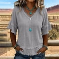 thumbnail image 4 of CQXIDFH Under $20 Women's Summer Linen Blend Top, Short Sleeve Solid Color Loose Fit Casual Blouse Business Dressy Casual 2026 Vacation Fashion Clothing Grey T-shirt, XL, 4 of 9