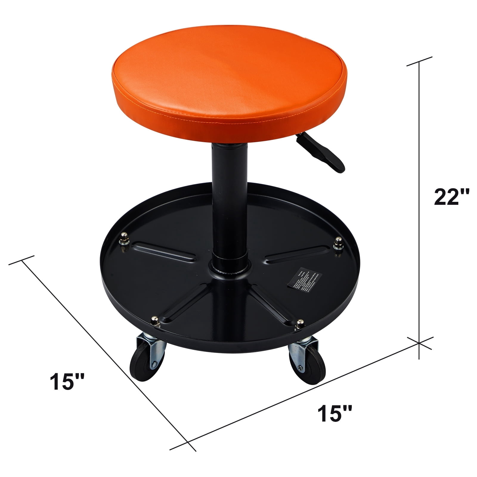 KFFKFF Mechanic Seat, 250 LBS Capacity, Pneumatic Rolling Creeper for Garage/Shop, Height Adjustable 22-28 in, Comfortable Workshop Stool with Tool Tray, Black+Orange