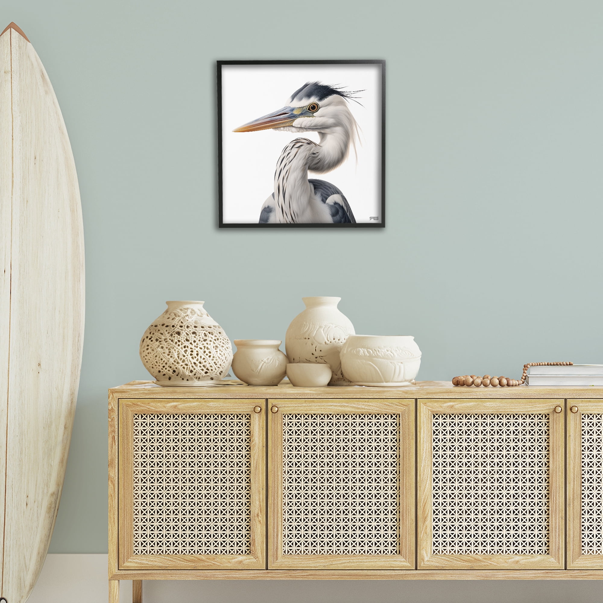 Stupell Industries Stoic Heron Looking Left Animals & Insects Painting Black Framed Art Print Wall Art, 24 x 24
