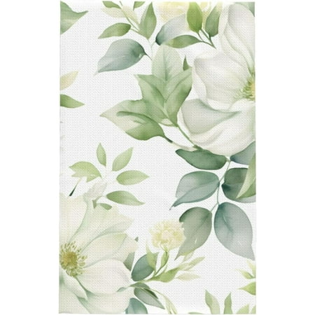 

Top-kevin White Flower Green Leaves Kitchen Towel 16 x 26 Inch Dish Towel Retro Ultra Absorbent Hand Drying Cloth Tea Towel for Cooking Baking
