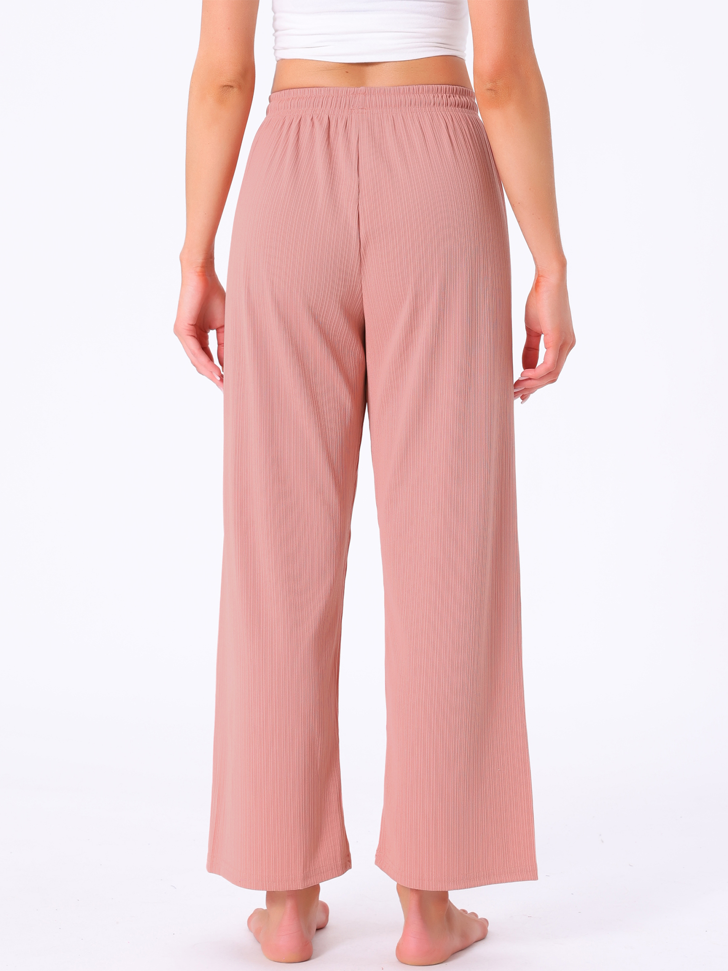 DARING DIVA Women's Wide Leg High Waist Ribbed Knit Loungewear XS Pink