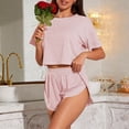 thumbnail image 2 of MVRLSH Womens Lounge Pajama Sets Striped Print Short Sleeve Tee Side Split Short Two Piece Summer Soft Comfortable Tank Tops Pink Size L, 2 of 7