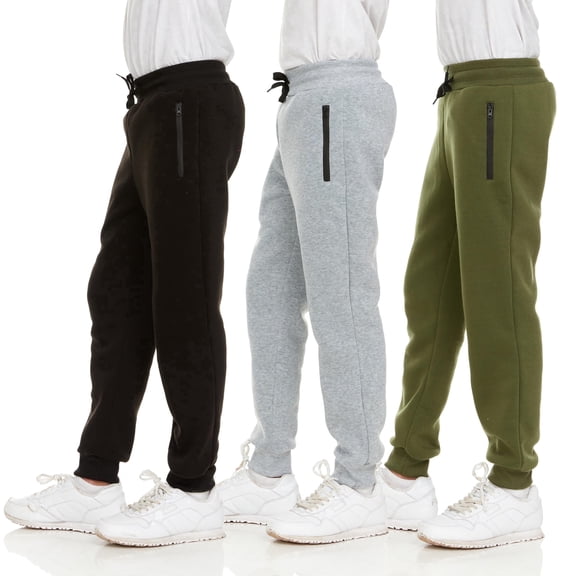 Pure Champ Boys 3 Pack Fleece Jogger Sweatpants with Zipper Pockets Drawstring Sizes 4-27