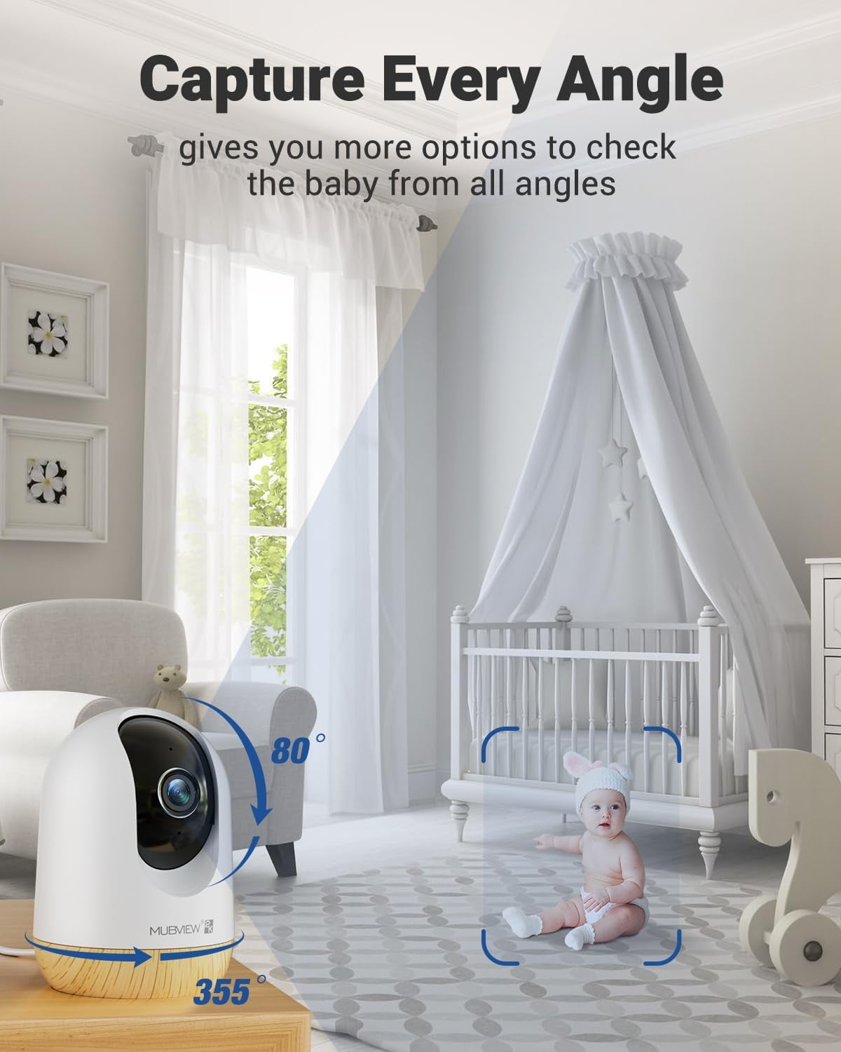 General 5G WiFi Indoor Security Camera No Subscription, Pet Camera with Phone App, Baby Monitor WiFi Smartphone, 2K Night Vision Pan-Tilt Dog Cam, Auto Tracking, 2-Way Audio, SD or Cloud Storage