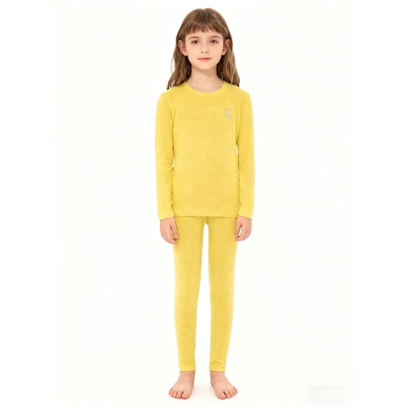 TSSOE Kids Boys Girls Thermal Underwear Fleece Lined Long Johns Top and Elastic Bottom Set Base Layer Sets Yellow 2-3