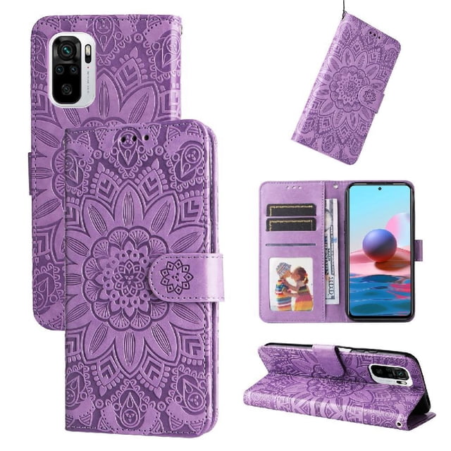 Funda tipo cartera GANGXUN para Xiaomi Redmi Note 10s 4G , diseño girasol, cuero PU, soporte, cierre magnético, tarjetero