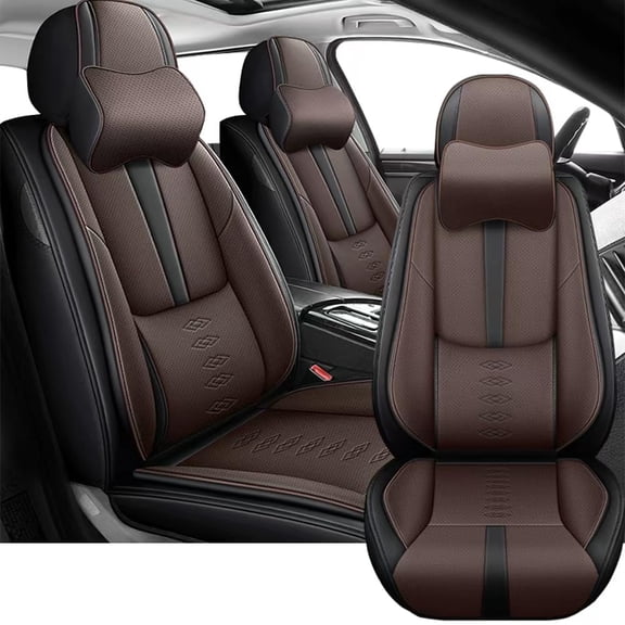 Leather Seat Covers Fit for Nissan 96% Models,Car Seat Covers Front Set,Waterproof Car Seat Cushions with Airbag,Seat Cover for Cars(Black+Brown,Pillows)