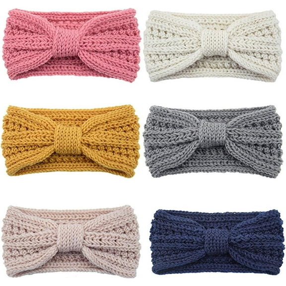 LinYooLi Soft Knit Turban Headbands-(5 PCS) warm winter headbands Crochet Twisted Turban Head Wraps with Bow Knot Ear Warmer Head Wrap for Women Girls Winter,Random 5 colors …