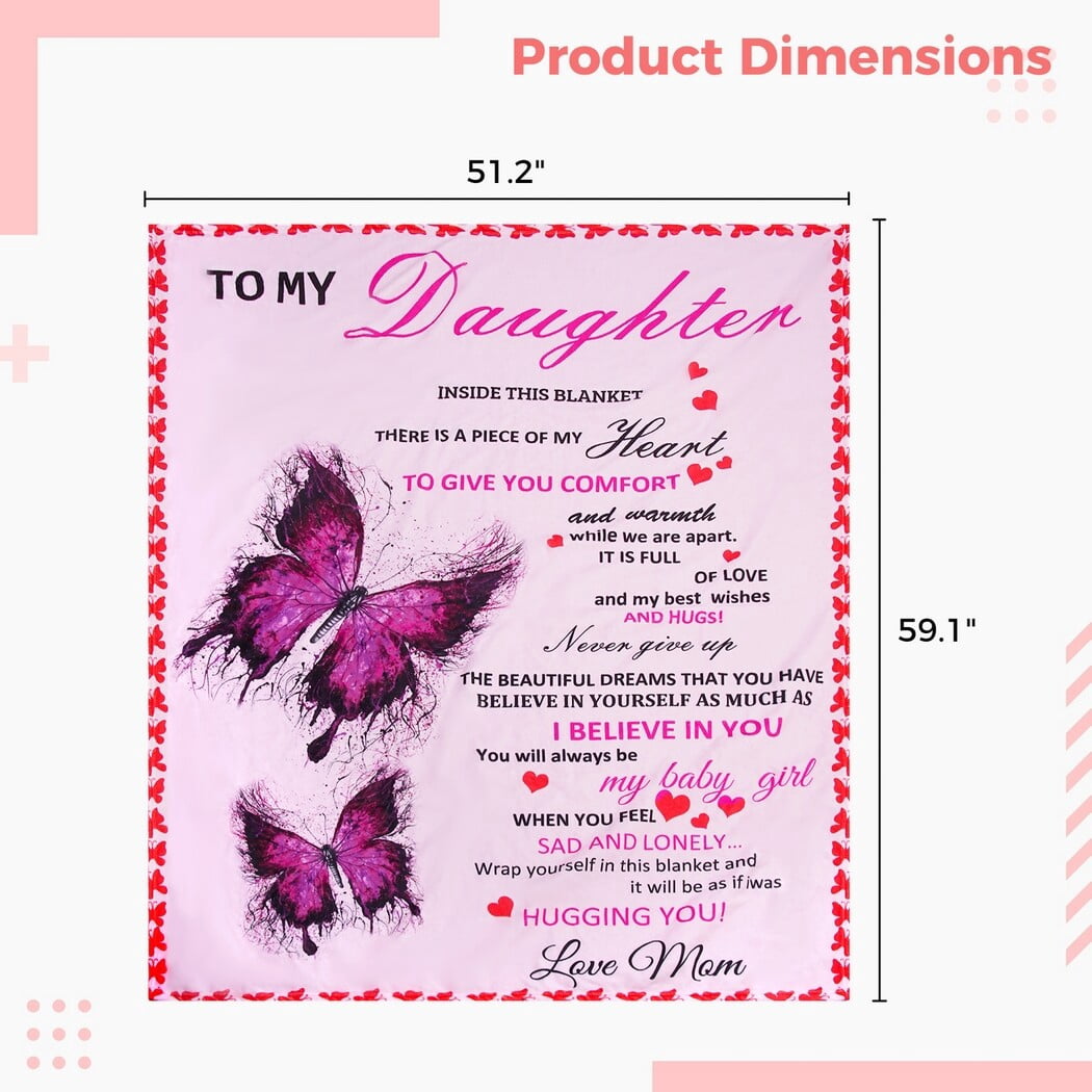 To My Daughter Blanket, Daughter Blanket from Mom, Soft Flannel Throw Blanket, Mother to Daughter Christmas Birthday Gift for Daughter(51" x 59")