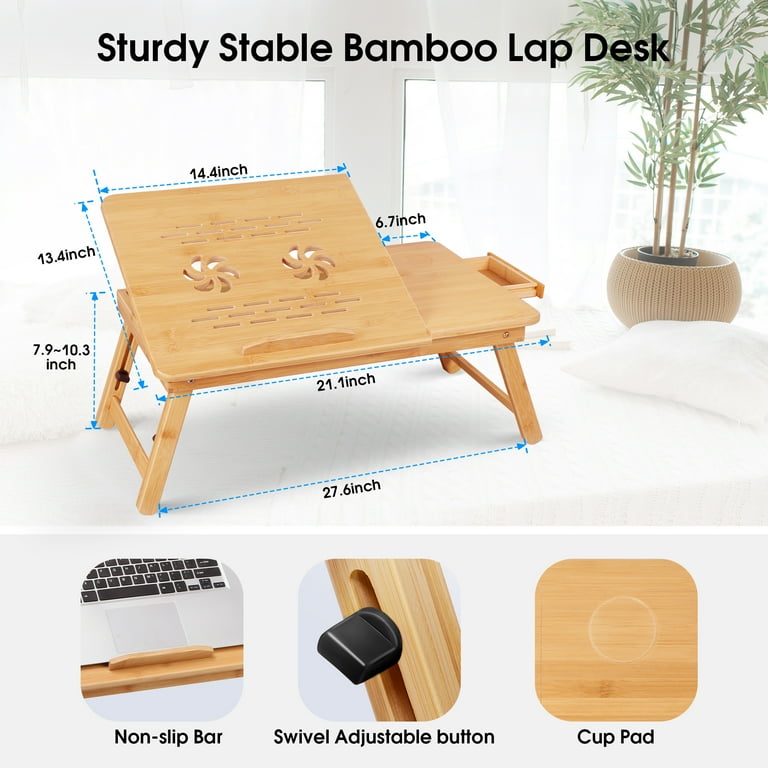 iFanze Foldable Bamboo Lap Desk, Portable Adjustable Laptop Table Stand for  Adults, 21""x13" - Walmart.com
