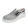 thumbnail image 1 of eczipvz Shoes for Women Fashion Spring And Summer Women Casual Shoes Flat Bottom Round Toe Leopard Print Sequin Leather Pattern Comfortable Slip On,Silver, 1 of 5