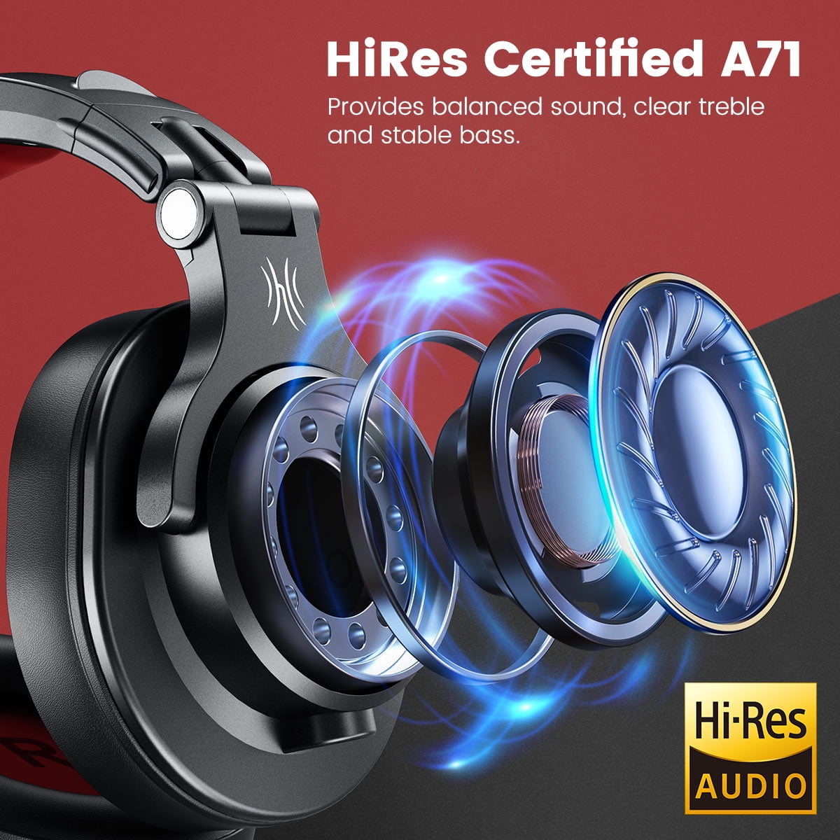 OneOdio Wired Headphones Over-Ear Headset with Mic Long Cords & Dual Plugs & Shareports for TV PC Phones-A71 Red