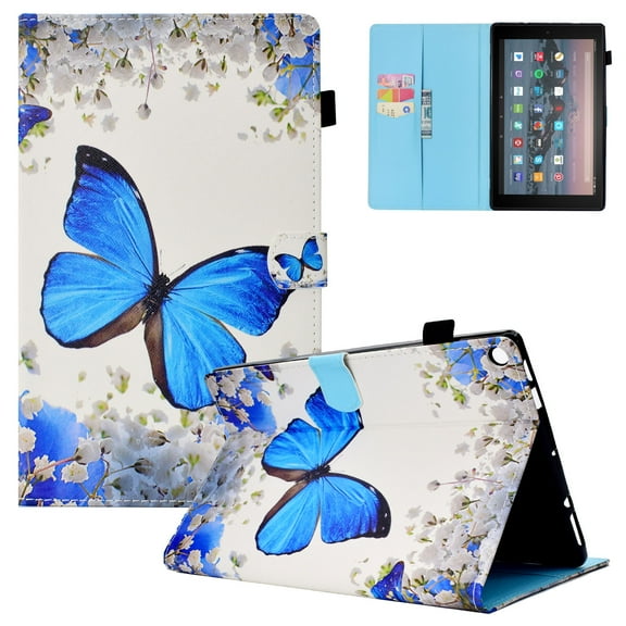 Fire HD 10 Case 2017/2015 for Girls, Allytech Slim Fit Smart Cover w/ Auto Sleep Wake Feature Protective Cards Holder Folio Stand Wallet Case Cover for Amazon Fire HD 10 7th 5th Gen, Blue Butterfly