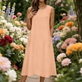 thumbnail image 2 of JGGSPWM Women's Summer Cotton Linen Dress Lightweight Loose Crew Neck Sleeveless Casual Swing Beach Sun Dresses with Pockets Orange S, 2 of 8