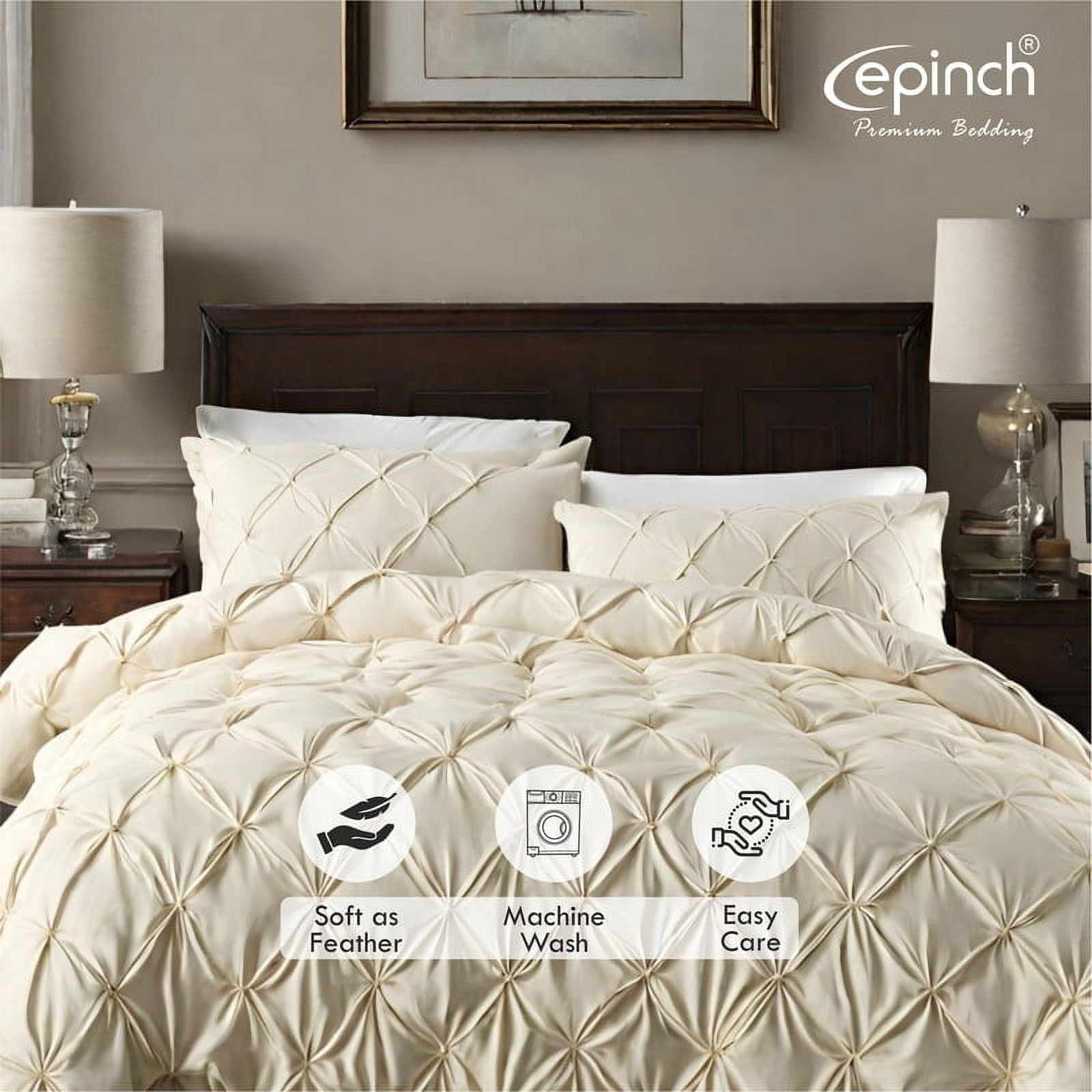 Pinch Pleated Duvet Cover Set 1200TC 100% Cotton Luxurious Home 3-Piece 1-Pinch Duvet Cover 2-Pinch Pillowcase Zipper Tie Closure Pack of 1