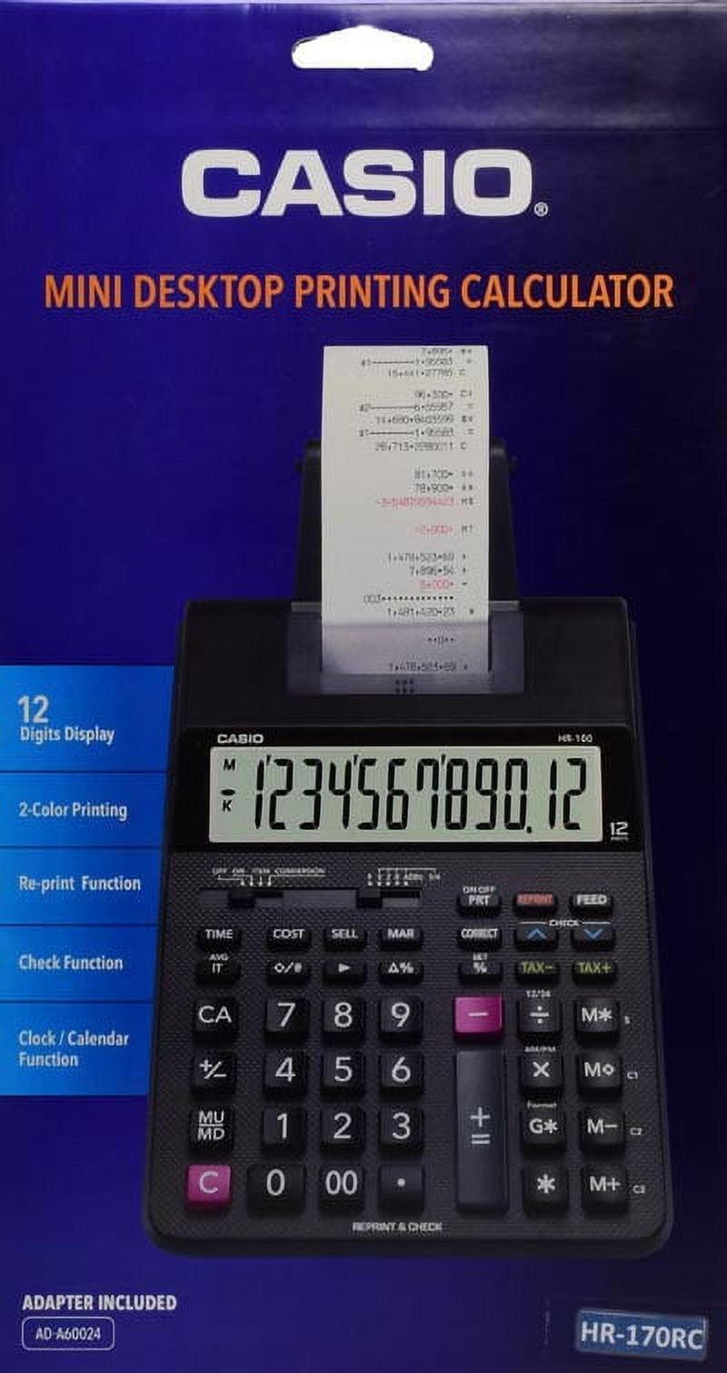 Casio HR-170RC 12-Digit Display Printing Calculator, Battery Casio HR-170RC 12-Digit Display Printing Calculator, Battery