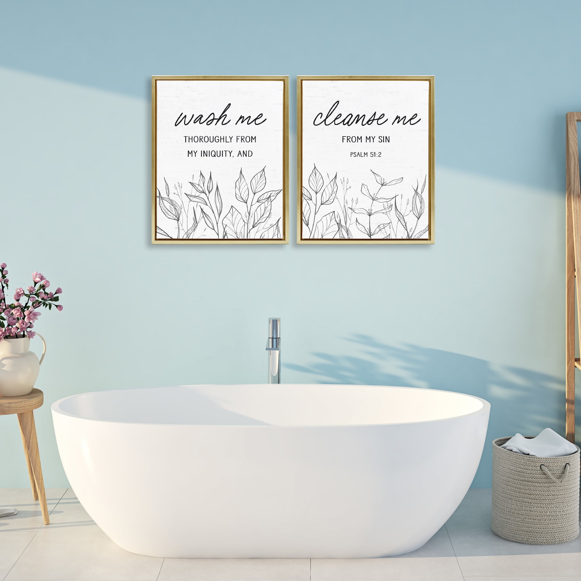 Wash & Cleanse Me Scripture 2 Piece Gold Framed Floater Canvas Set, design by Lettered and Lined