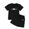 thumbnail image 4 of oqasdz Toddler Kids Girls Summer Outfits Short Sleeve Cotton Graphic Elastic Waist Breathable Shorts Set for Gym Running Casual Outdoor Clothes Sets,Black,9-10 Years, 4 of 4