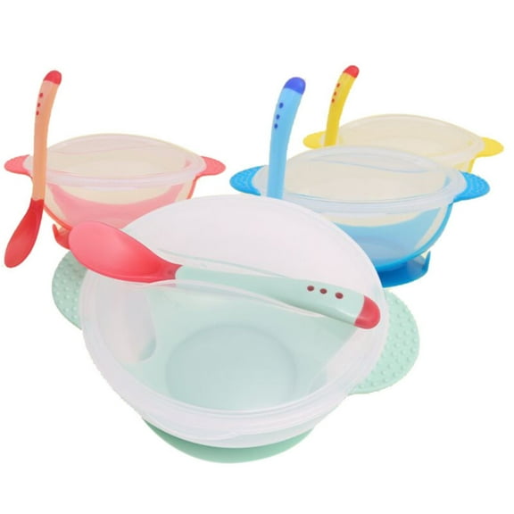 Berry President Baby Bowls with Suction Base, Spill-Proof Lid, Temperature-Sensing Spoon, Binaural Design Bowl for Babies Kids Children Toddlers, First Stage Self Feeding Clearance