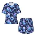 thumbnail image 2 of Yiaed Skull blue crystal flower Print Short Sleeve Pajama Sets for Women Casual Crew Neck 2 Piece Lounge Sets Women's Short-Sleeved Pajama-3X-Large, 2 of 5