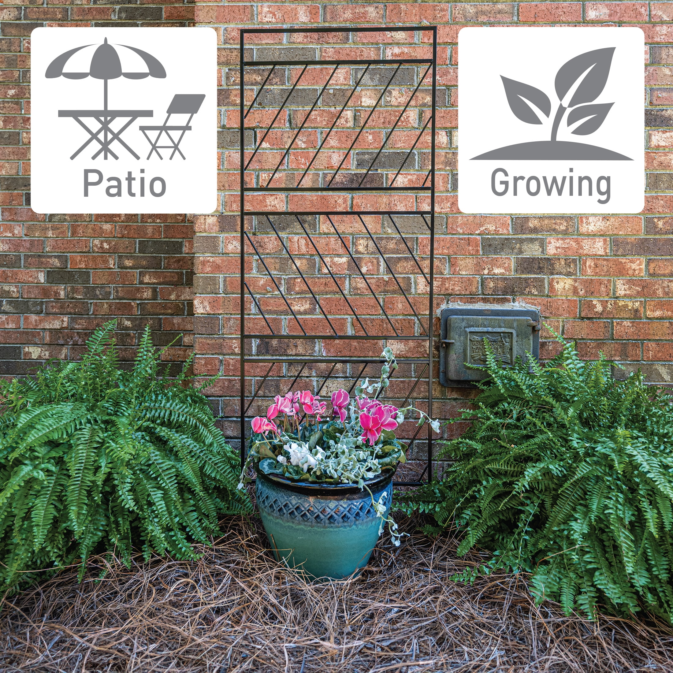 Expert Gardener 64in H x 21.7in W Garden Trellis with Chevron Pattern, Black Powder Coated Steel
