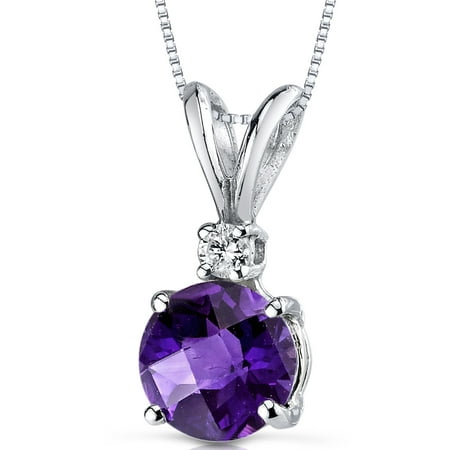 Peora 1.00 Carat T.G.W. Round-Cut Amethyst and Diamond Accent 14kt White Gold Pendant, 18