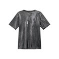 thumbnail image 7 of Zaldita Women's Shiny Metallic Short Sleeve T-shirt Holographic Top Blouse Dancewear Rave Festival Dark Grey M, 7 of 7
