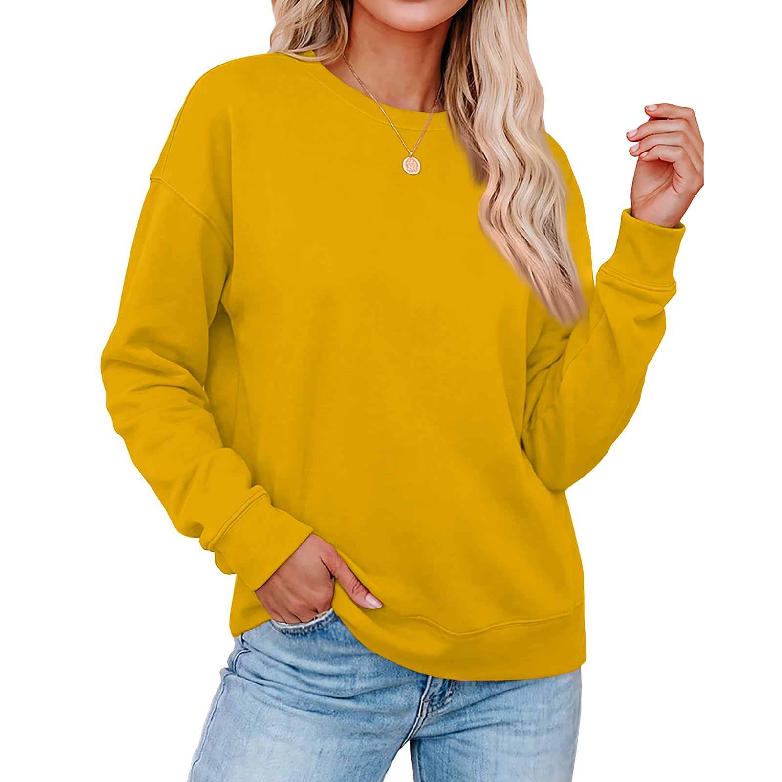 Womens Oversized Fleece Sweatshirts Basic Solid Crewneck Long Sleeve Pullover Tops Fall Winter Clothes Ginger L
