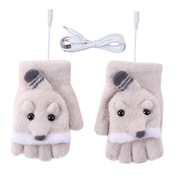 IDALL Winter Fingerless Gloves for Women Men Warm Knitted Convertible Mittens Flap Cover Beige One Size