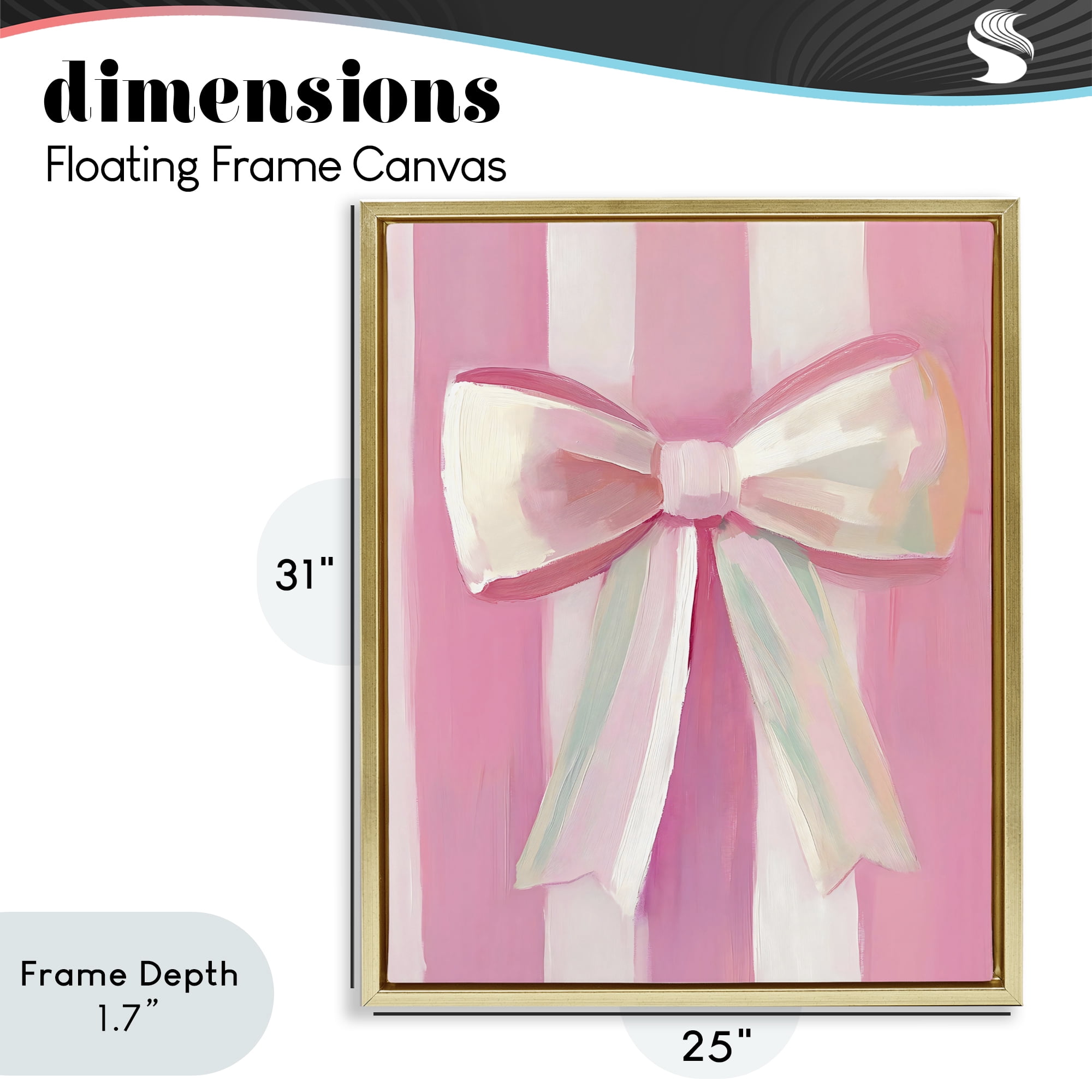 Stupell Industries Preppy Pink Bow on Stripes Gold Framed Floater Canvas Wall Art, design by The Prints Vibe