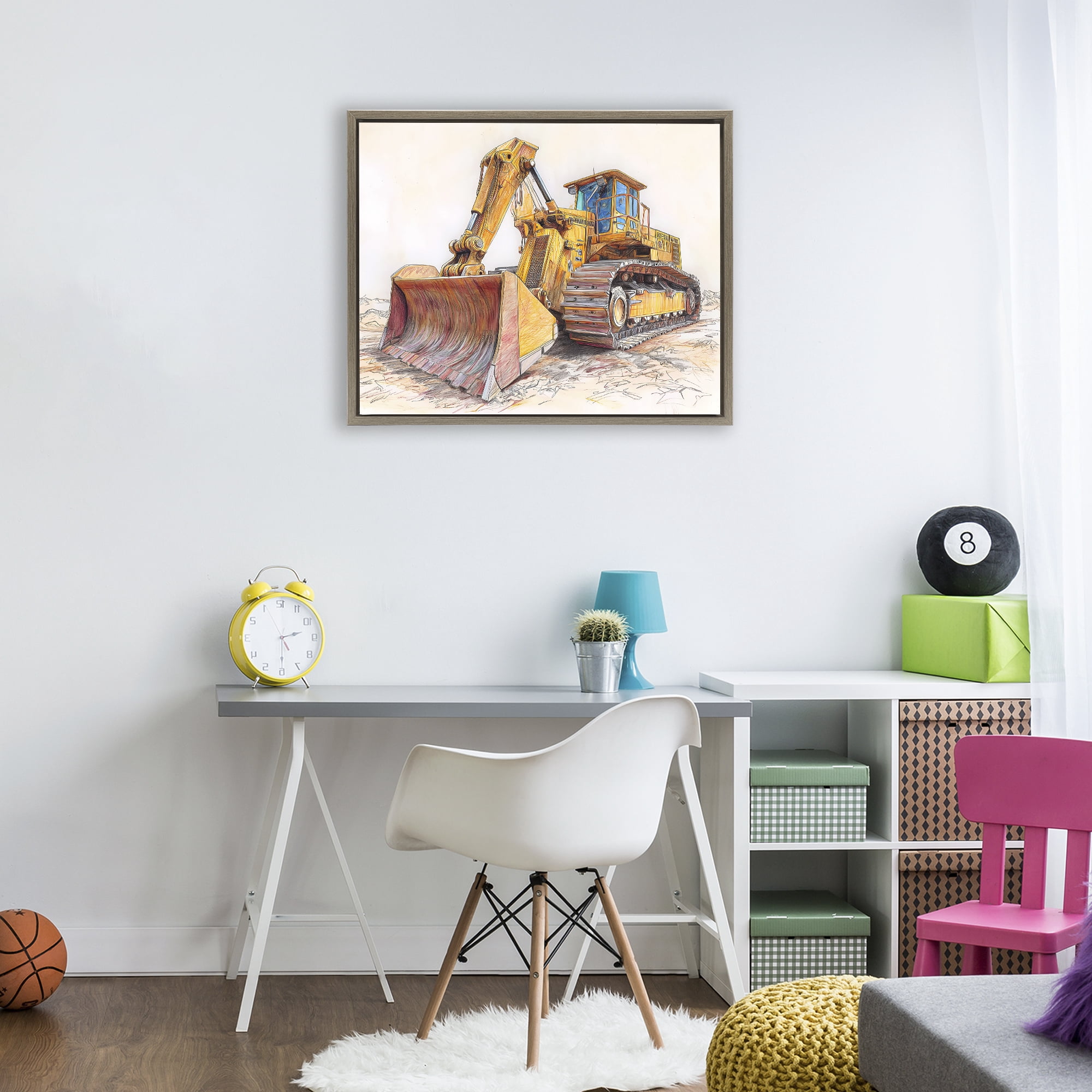 Stupell Industries Industrial Bulldozer Drawing Brown Framed Floater Canvas Wall Art, design by Steve Hunziker