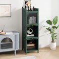 thumbnail image 2 of Modern Glass Door Display Cabinet with 3 Shelves, Dark Green Iron Storage Bookshelf for Home Office, Pantry, Study Room, Organize Collectibles, Toys, Books, 2 of 9