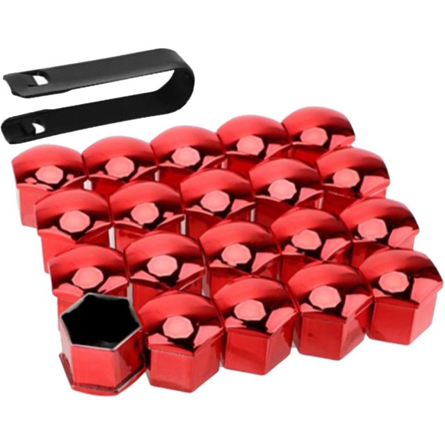 Red 19mm Car Wheel Lug Nut Cover Protection Covers, Dustproof Tyre Screw Cap, Auto Hub Screw Protector with Clip Tool