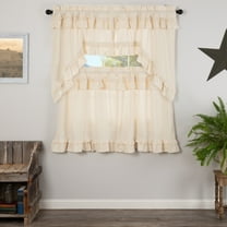 VHC Brands Muslin Ruffled Unbleached Natural 4 PC Creme Ruffled Curtain Set (2 Swag 36x16 and 2 Tier 36x36)