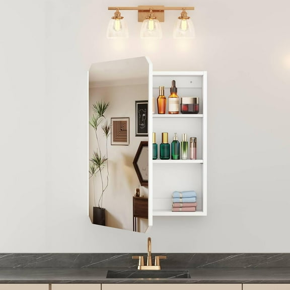 Medicine Cabinet Mirror 19.6" W x 26" H Bathroom Mirror with Storage Wall Mounted Medicine Mirror Cabinet Wood Organizer with Single Door Farmhouse Bathroom Storage Cabinet