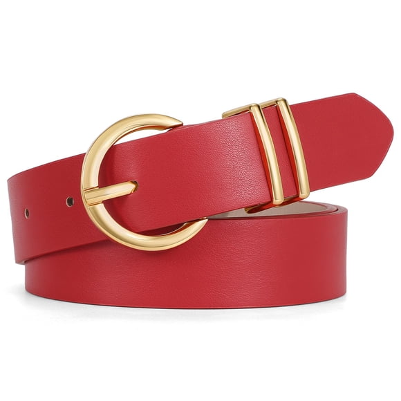 Cinturón de piel WHIPPY de diseñador de moda para mujer con hebilla dorada, color rojo