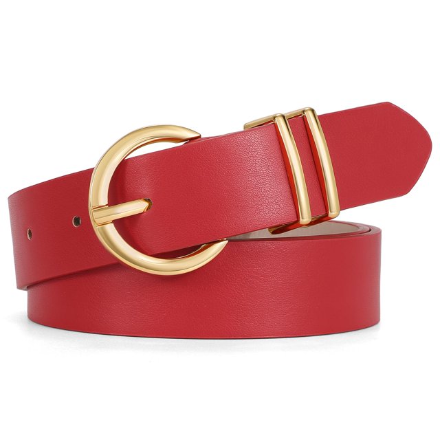 Cinturón de piel WHIPPY de diseñador de moda para mujer con hebilla dorada, color rojo